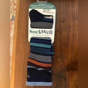SockWell Twillful Men’s Moderate Graduated Compression Navy striped sock